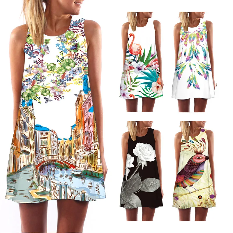 2019 New Design Short Beach Dress Women Digital 3D Print Flowers Casual Bohomian Dress Sleeveless O-neck Summer Dress vestido
2019 New Design Short Beach Dress Women Digital 3D Print Flowers Casual Bohomian Dress Sleeveless O-neck Summer Dress vestido