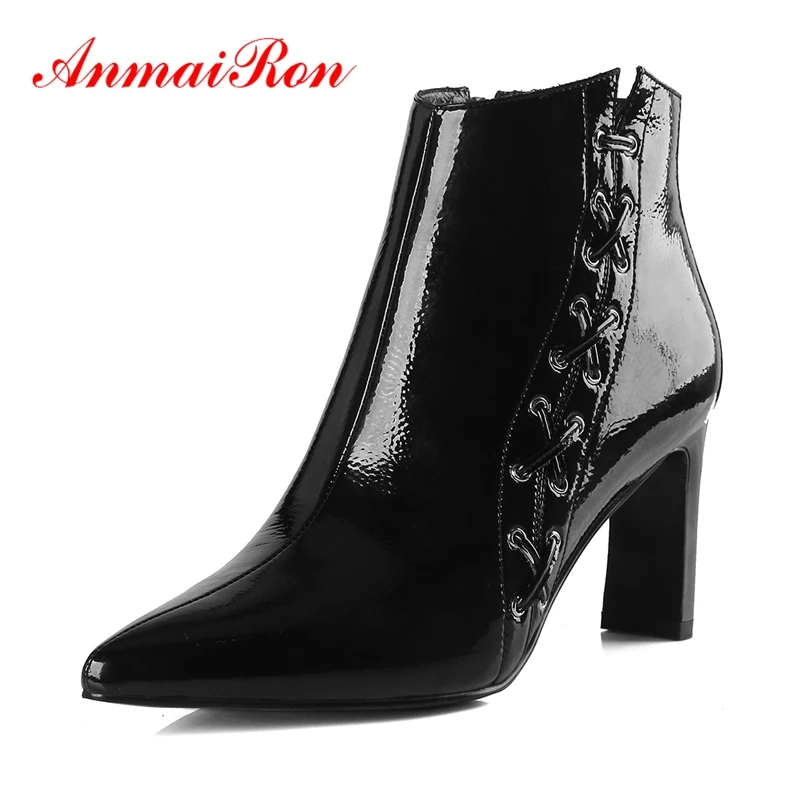 AnmaiRon Pointed Toe Basic Zip Thin Heels Women Shoes Botas Mujer Women Boots 2018 Winter Boots Women Size 34-39 ZYL1545