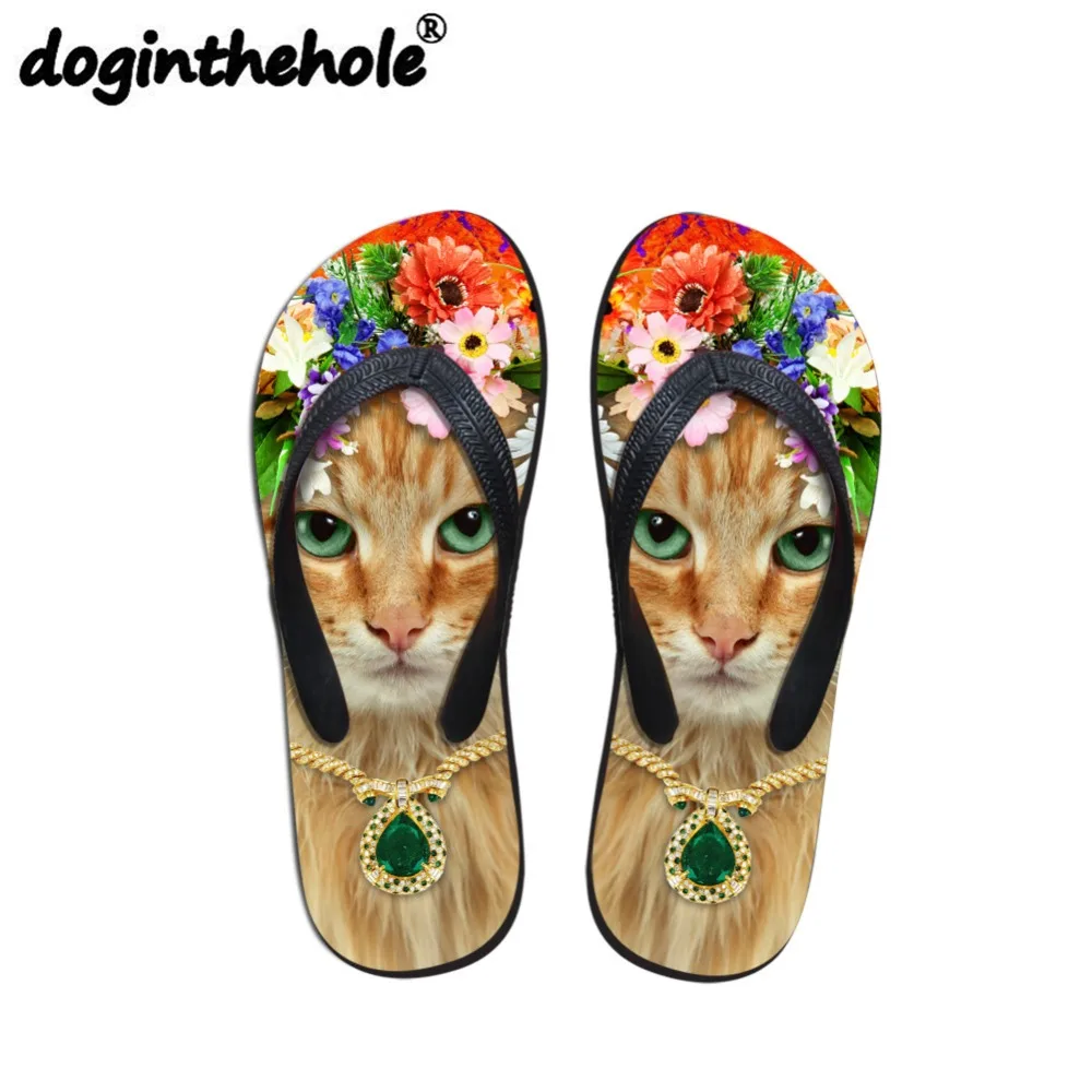 Doginthehole/женские спортивные сандалии 2018 Kawaii Cat Вьетнамки с животным узором для