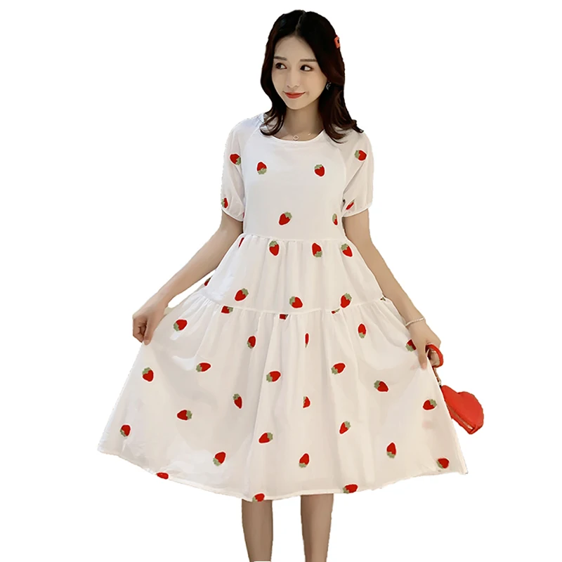 Korean Style Dress Summer Women's Casual Loose Large Size Super Fairy Strawberry Dress Pregnant Sweet Girl Short Sleeve Vestidos
Korean Style Dress Summer Women's Casual Loose Large Size Super Fairy Strawberry Dress Pregnant Sweet Girl Short Sleeve Vestidos