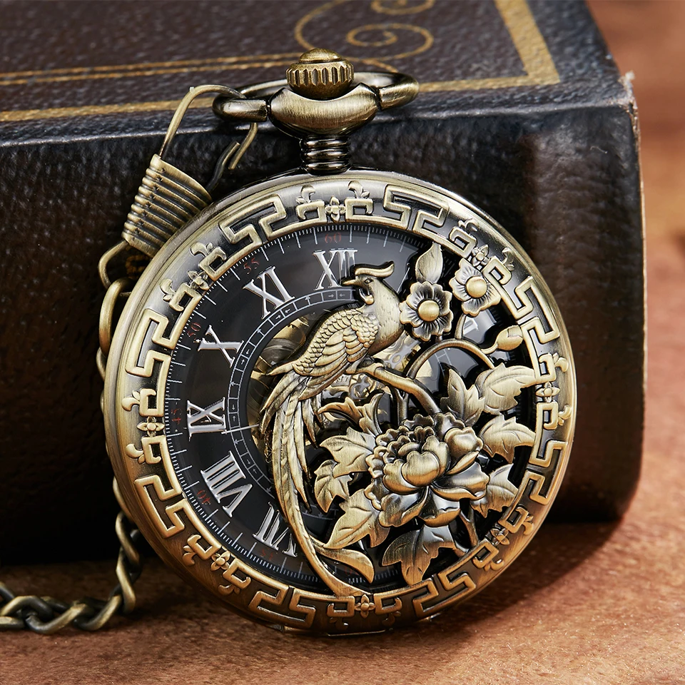 Vintage Bronze Mechanical Pocket Watch Phoenix Bird Laser Engraved Clock Animal Necklace Hand Winding Men Fob Watches with Chain
Vintage Bronze Mechanical Pocket Watch Phoenix Bird Laser Engraved Clock Animal Necklace Hand Winding Men Fob Watches with Chain