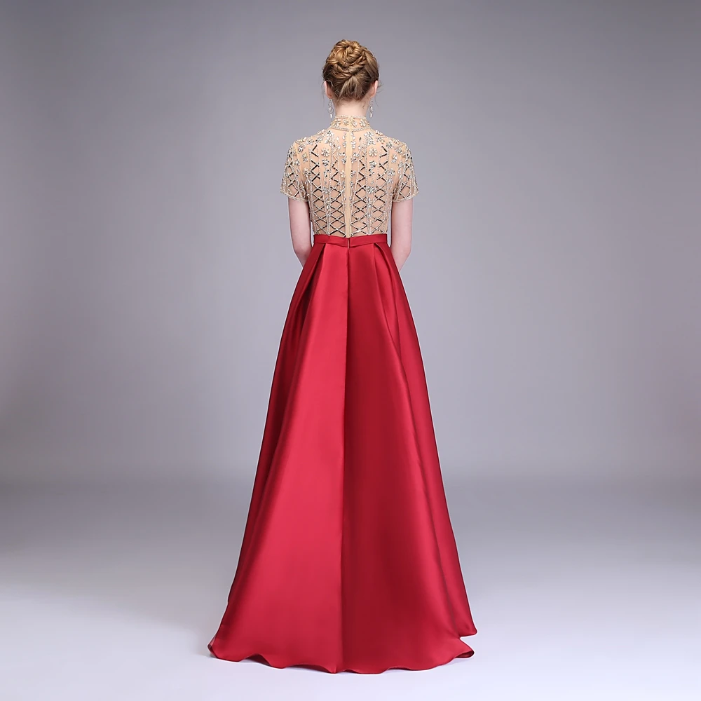 Женское атласное вечернее платье SSYFashion роскошное длинное бальное с бусинами и