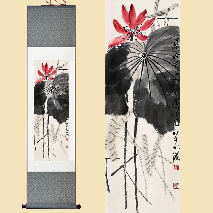 Chinese Silk Watercolor Qi Baishi Ink flower lotus leaf print feng shui art wall picture damask framed scroll canvas painting 
Chinese Silk Watercolor Qi Baishi Ink flower lotus leaf print feng shui art wall picture damask framed scroll canvas painting