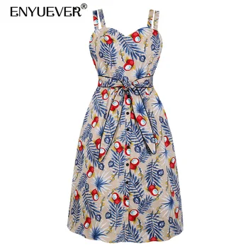 Enyuever Women Vintage Dress Summer Casual Female Leaf Print Spaghetti Strap Button Vestidos Rockabilly Dress Beach Sundresses
Enyuever Women Vintage Dress Summer Casual Female Leaf Print Spaghetti Strap Button Vestidos Rockabilly Dress Beach Sundresses