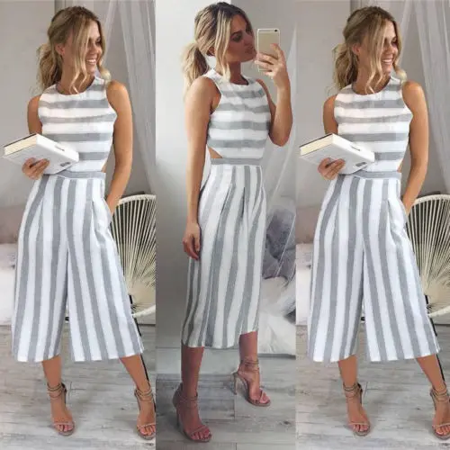 Striped High Waisted Backless Playsuit Jumpsuit Romper Long Pants Party Trousers Women Ladies Clubwear Summer Sleeveless
Striped High Waisted Backless Playsuit Jumpsuit Romper Long Pants Party Trousers Women Ladies Clubwear Summer Sleeveless