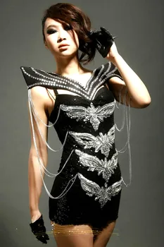 Women Sparkly Silver Crystals Sexy Bodysuit Nightclub Bar Lead Dancer Black Jumpsuit Female Singer Stage Performance Costume
Women Sparkly Silver Crystals Sexy Bodysuit Nightclub Bar Lead Dancer Black Jumpsuit Female Singer Stage Performance Costume