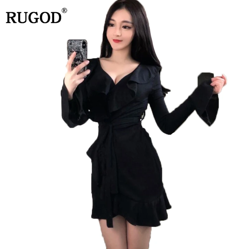 RUGOD Women Elegant Belted Ruffle Dress 2018 Sexy V neck Flare Sleeve Slim Bodycon Dress Autumn Winter Party Dresses Mini Dress
RUGOD Women Elegant Belted Ruffle Dress 2018 Sexy V neck Flare Sleeve Slim Bodycon Dress Autumn Winter Party Dresses Mini Dress