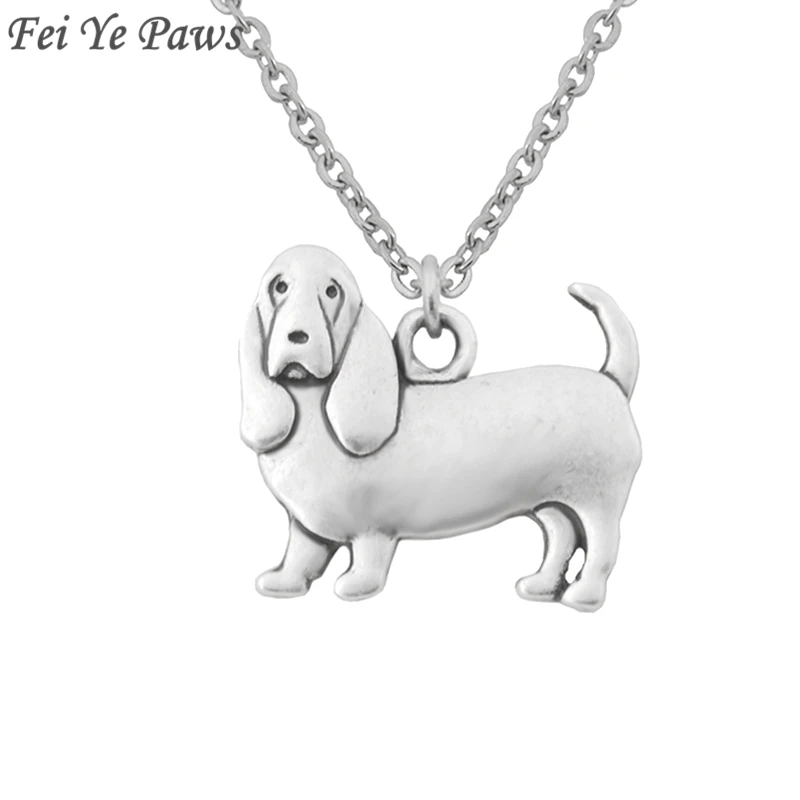 

Fei Ye Paws Vintage 3D Basset Hound Pendant Stainless Steel Chain Necklace Boho Dog Choker Women Men Jewelry Best Friend Gifts