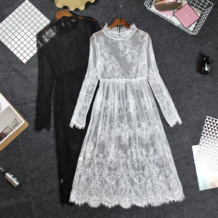 Summer New Casual Stand Neck A-Line Dress Sexy Lace Perspective Maxi Dress Solid Long Sleeve Party Dress
Summer New Casual Stand Neck A-Line Dress Sexy Lace Perspective Maxi Dress Solid Long Sleeve Party Dress