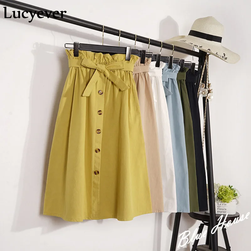 Lucyever Cotton midi long skirt women fashion summer high waist female casual belt skirt solid elegant faldas mujer moda 2019
Lucyever Cotton midi long skirt women fashion summer high waist female casual belt skirt solid elegant faldas mujer moda 2019