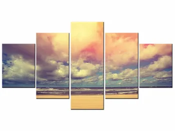 

5 Pieces landscape decoration sun wall art picture sunset gold clouds seascape Canvas Painting for living room Framed J009-043