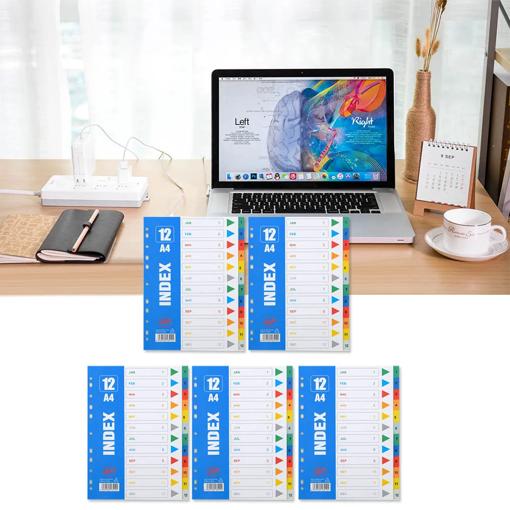 5 Sets A4 Size Plastic Binder Index Dividers whih 12 Tabs for Home School Office Library Workplace Business Supplies
5 Sets A4 Size Plastic Binder Index Dividers whih 12 Tabs for Home School Office Library Workplace Business Supplies