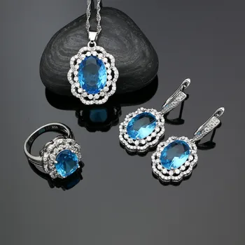 925 Silver Earrings Pendant Necklace Ring Jewelry Sets For Women Sky Blue Cubic Zirconia White Crystal Silver Kit
925 Silver Earrings Pendant Necklace Ring Jewelry Sets For Women Sky Blue Cubic Zirconia White Crystal Silver Kit