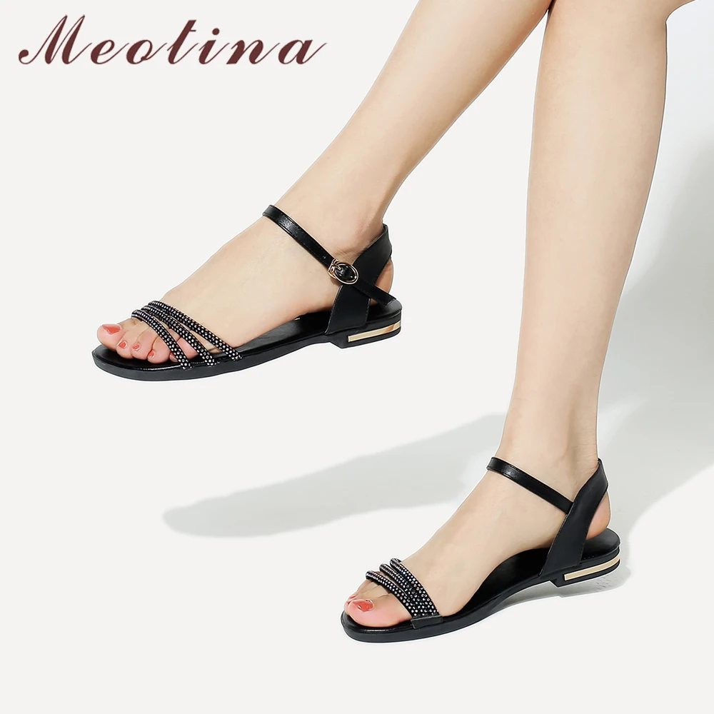 Meotina Women Shoes Summer Sandals Natural Genuine Leather Flat Shoes Cow Leather Rhinestone Ladies Sandals White Big Size 33-46
Meotina Women Shoes Summer Sandals Natural Genuine Leather Flat Shoes Cow Leather Rhinestone Ladies Sandals White Big Size 33-46