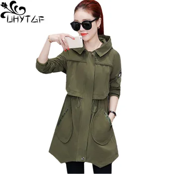 UHYTGF Elegant women spring autumn windbreaker outerwear New hooded casual Ladies top coats Lace-up zipper long coat Female 1423
UHYTGF Elegant women spring autumn windbreaker outerwear New hooded casual Ladies top coats Lace-up zipper long coat Female 1423