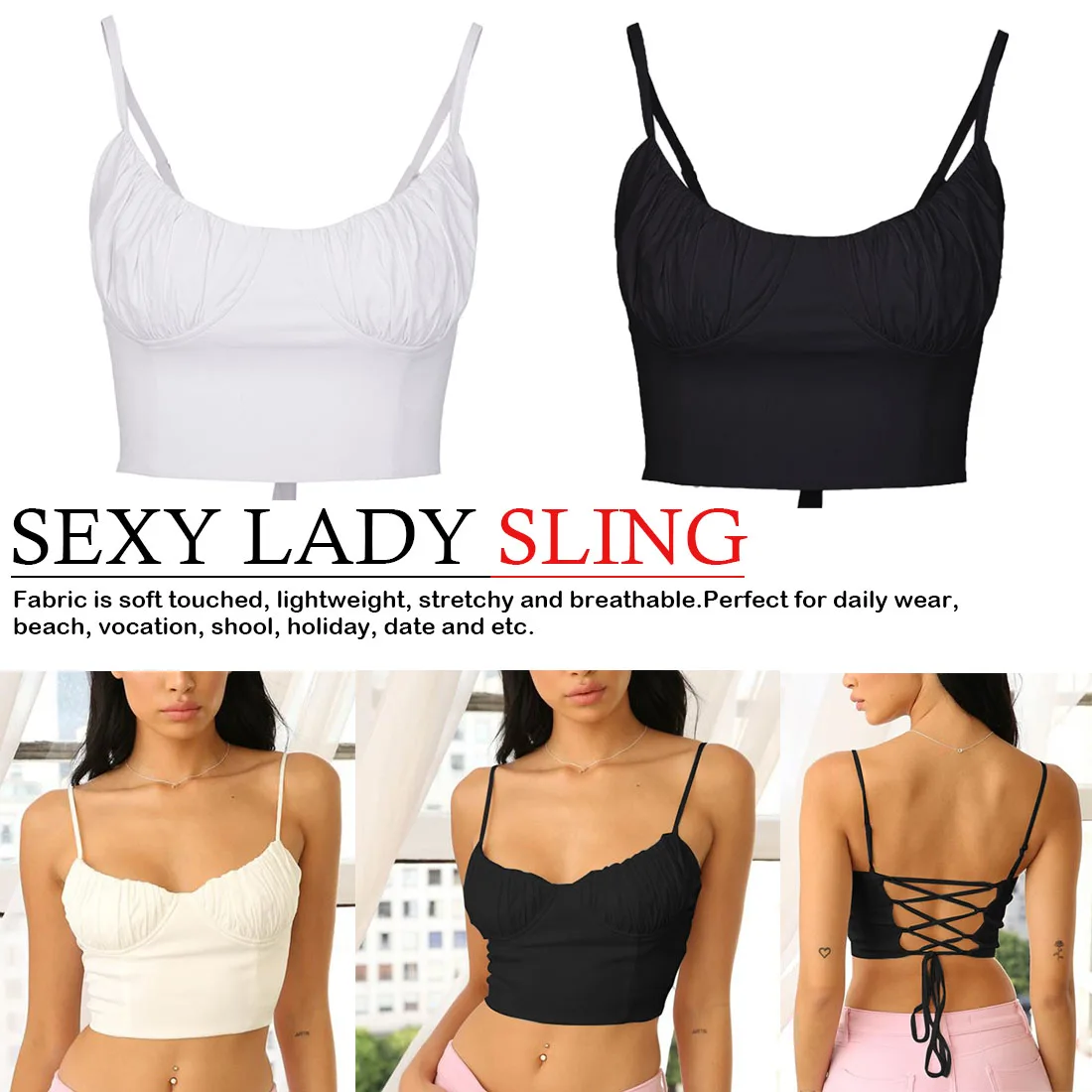 High Fashion Ruched Sleeveless Summer Crop Tops Sexy Backless Lace Up Short Cropped Female Strap White Tops Ladies Sling
High Fashion Ruched Sleeveless Summer Crop Tops Sexy Backless Lace Up Short Cropped Female Strap White Tops Ladies Sling