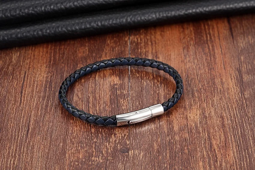 Bracelet Cuir Couple noir et acier inoxydable Bracelet Cuir Couple noir et acier inoxydable