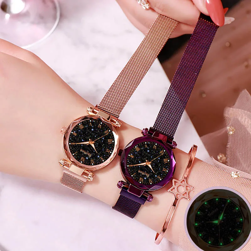 Женские 2020 наручные часы набор с браслет коробка со звездным небом Магнитный Для
