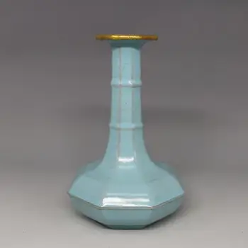 

antique SongDynasty porcelain vase,Ru kiln gilt blue bottle 2,hand carved crafts /collection & adornment,Free shipping