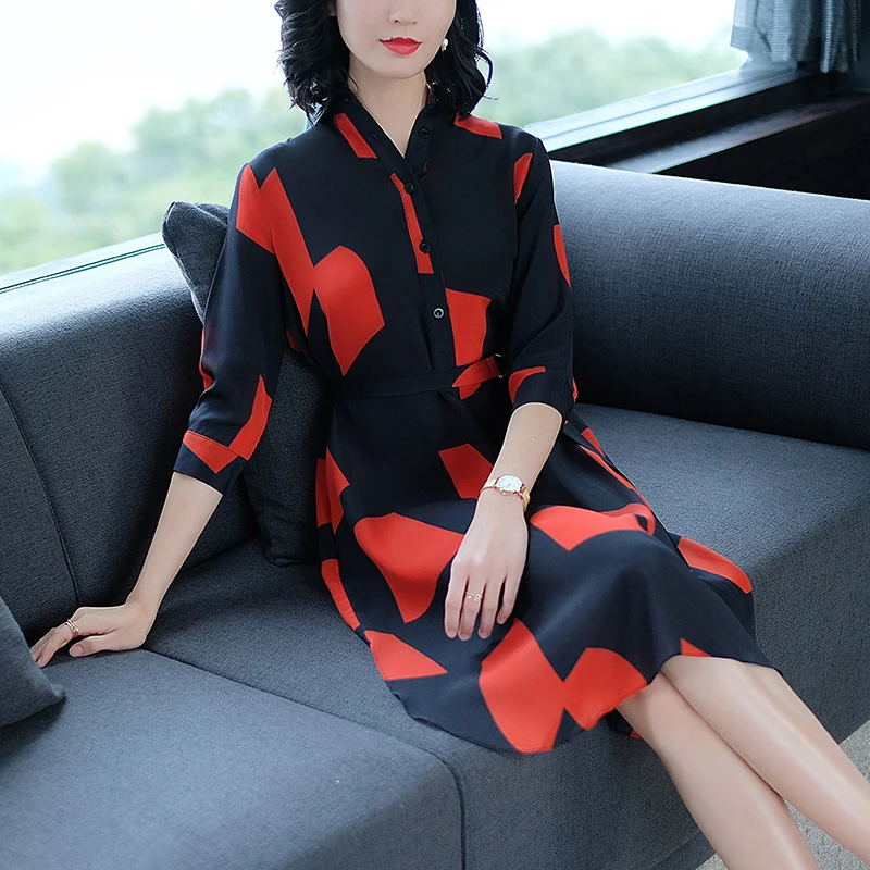 Lapel Shirt Dress Autumn Spring New Arrival 2019 Seven Sleeve Chiffon Print With Belt Summer Official Lady Casual Women
Lapel Shirt Dress Autumn Spring New Arrival 2019 Seven Sleeve Chiffon Print With Belt Summer Official Lady Casual Women