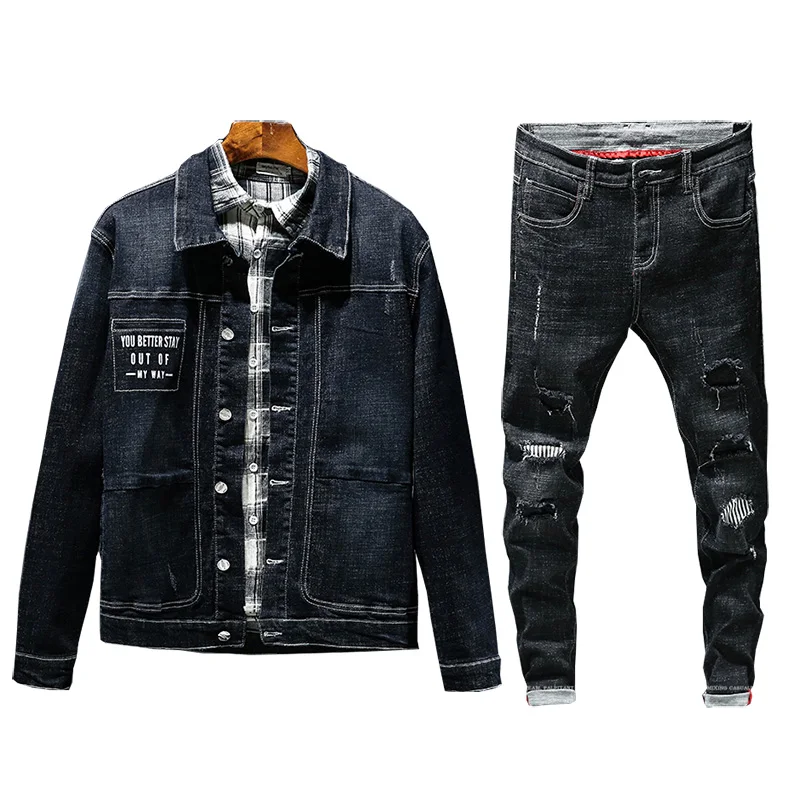 New 2019 Men's Suits Two Pieces Set Men Denim Jackets and Long Jeans Pants Tracksuit Letter Printed Male Plus Size S-XXXXXL Sets
New 2019 Men's Suits Two Pieces Set Men Denim Jackets and Long Jeans Pants Tracksuit Letter Printed Male Plus Size S-XXXXXL Sets