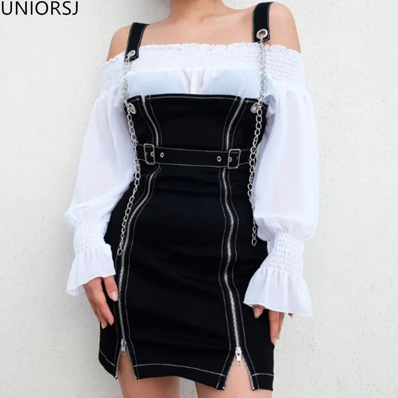 2019 Spring Women Black Zipper Patchwork Dress Adjustable Strap Mini Dress Autumn Streetwear Wrap Dress Vestidos Mujer
2019 Spring Women Black Zipper Patchwork Dress Adjustable Strap Mini Dress Autumn Streetwear Wrap Dress Vestidos Mujer