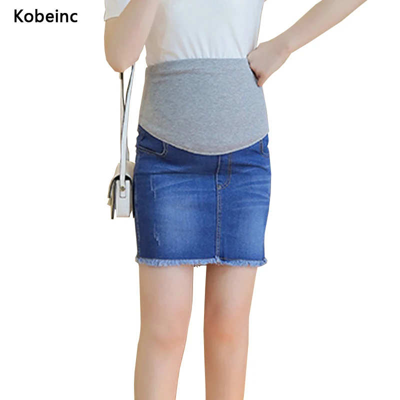 Image Elegant Package Hip Denim Skirt For Pregnant Women Care Belly Pencil Jeans Jupes 2017 Hamile Giyim Irregular Edge Skirt M 2XL