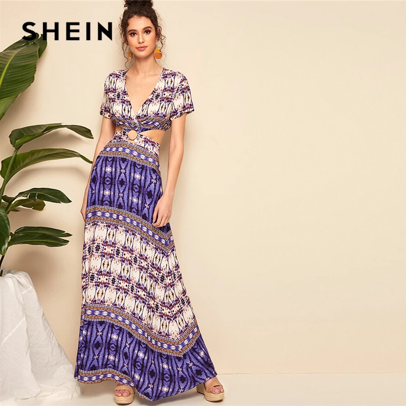 SHEIN Boho Deep V Neck Peekaboo Tribal Print Summer Maxi Dress Women High Waist A Line Dress 2019 Multicolor Shift Beach Dresses
SHEIN Boho Deep V Neck Peekaboo Tribal Print Summer Maxi Dress Women High Waist A Line Dress 2019 Multicolor Shift Beach Dresses