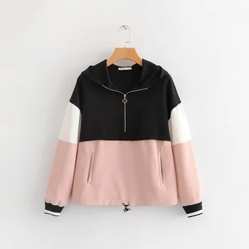 Women vintage color matching patchwork casual hooded sweatershirts ladies zipper oversized hoodies brand pockets chic tops H047
Women vintage color matching patchwork casual hooded sweatershirts ladies zipper oversized hoodies brand pockets chic tops H047