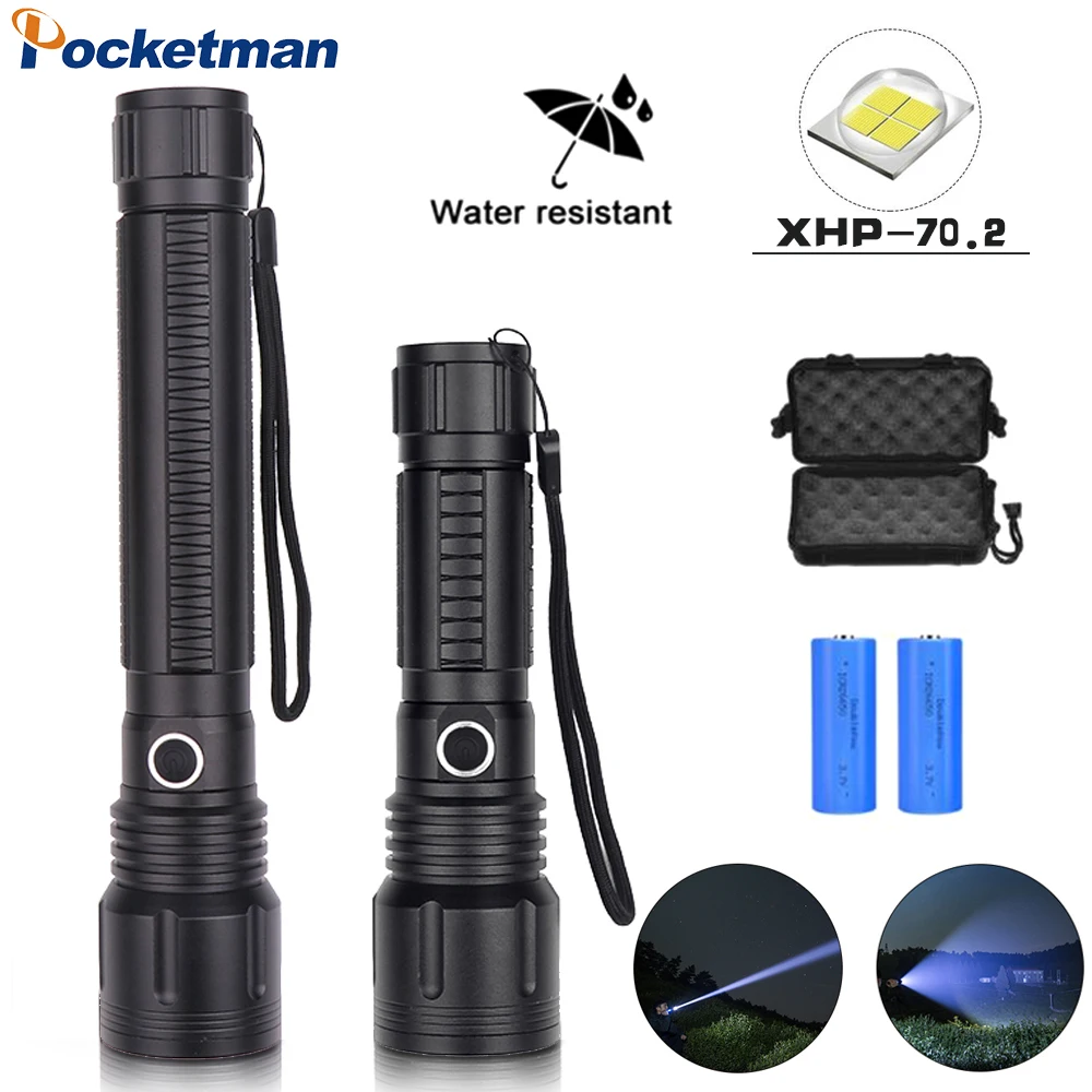 Powerful Flashlight XHP70/XHP50 Led Flashligh 5Modes Zoom Led Torch distance 500m camping hunting Lantern 18650 or 26650
Powerful Flashlight XHP70/XHP50 Led Flashligh 5Modes Zoom Led Torch distance 500m camping hunting Lantern 18650 or 26650