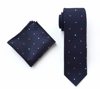 Fashion Men Designer's Necktie Set Navy Blue with White Orange Polka Dots Ties with Handkerchief 
Fashion Men Designer's Necktie Set Navy Blue with White Orange Polka Dots Ties with Handkerchief