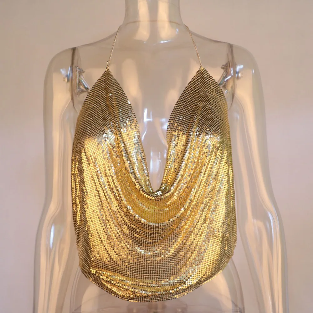 Cropped New Hot Sale Women Free Shipping 2019 Summer Female Nightclub Low-cut Halter Metal Sheet Sequins Ties Strap Deep V Vest
Cropped New Hot Sale Women Free Shipping 2019 Summer Female Nightclub Low-cut Halter Metal Sheet Sequins Ties Strap Deep V Vest