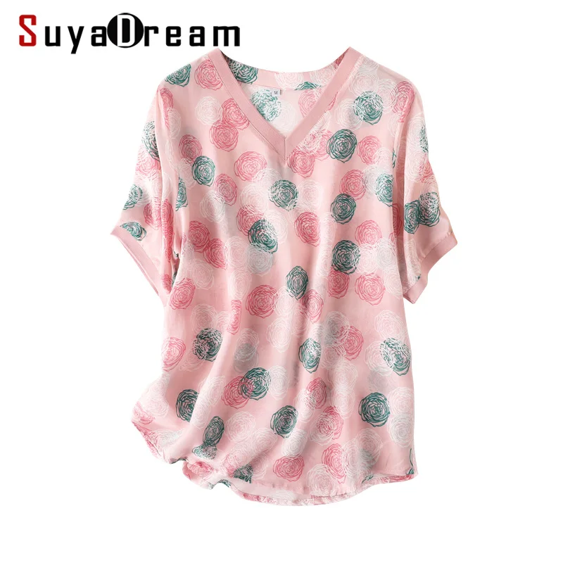 Women Silk Shirt 100%Silk Crepe Floral Printed T shirt Short Sleeved V neck Silk Top 2019 New Summer Print Shirt
Women Silk Shirt 100%Silk Crepe Floral Printed T shirt Short Sleeved V neck Silk Top 2019 New Summer Print Shirt