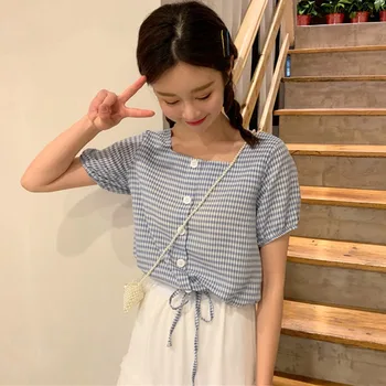 Summer Cute Girl Blouse Plaid Yellow Square Neck Puff Sleeve Shirt Women Top Chemise Femme Chemisier Blusa Mujer Camisa
Summer Cute Girl Blouse Plaid Yellow Square Neck Puff Sleeve Shirt Women Top Chemise Femme Chemisier Blusa Mujer Camisa