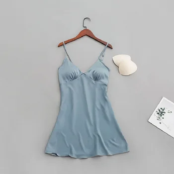 2019 Women Pajama Nightgown Sexy Lace Pyjamas Femme Home Wear Girls Satin Silk Sleepwear Solid Pijama with Chest Pads Nightdress
2019 Women Pajama Nightgown Sexy Lace Pyjamas Femme Home Wear Girls Satin Silk Sleepwear Solid Pijama with Chest Pads Nightdress