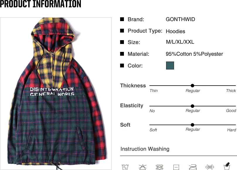Patchwork Pullover Plaid Long Sleeve Hoodies Shirts
