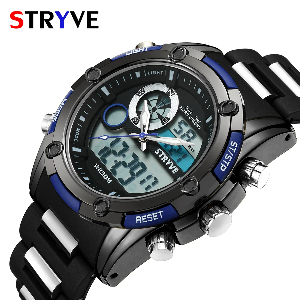 

Top Luxury Brand Stryve Men Wristwatches waterproof dual movement hombre relojes male fashion designer men angalog digital watch