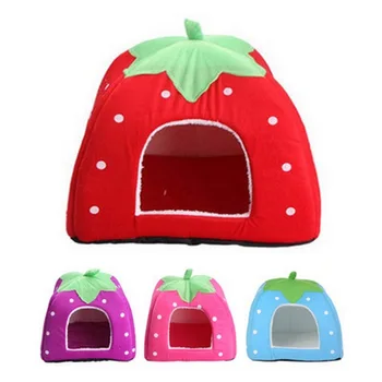 

Soft Strawberry Pet Dog Cat House Tent Kennel Foldable Doggy Winter Warm Cushion Basket Animal Bed Cave Dla Psa Dog Accessories