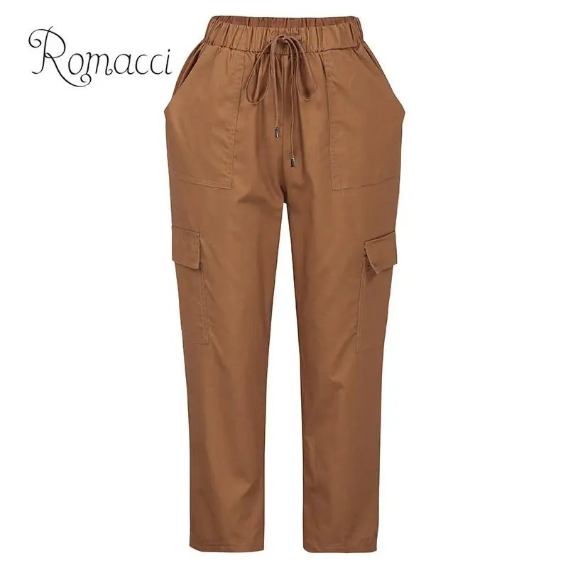 Брюки карго Romacci 5XL Женские укороченные штаны с поясом на резинке повседневные