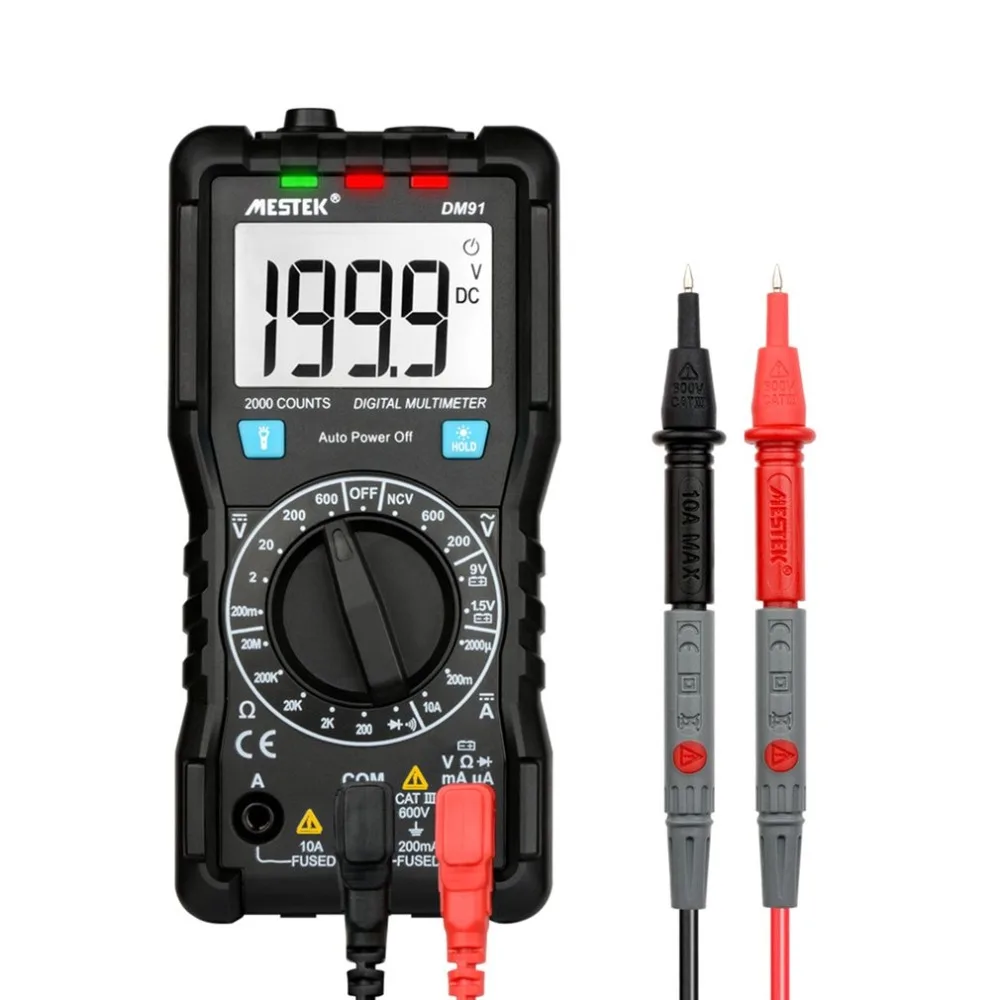 MESTEK DM91 Mini Portable Digital Multimeter 1999 Counts AC/DC Volt Amp Ohm Diode Battery Continuity Tester with Flashlight
MESTEK DM91 Mini Portable Digital Multimeter 1999 Counts AC/DC Volt Amp Ohm Diode Battery Continuity Tester with Flashlight