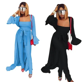 2019 V-neck Full Spring And Autumn Europe America Sexy Ladies Wrapped Chest Jumpsuit + Fashion Cloak Cardigan Two-piece Suit
2019 V-neck Full Spring And Autumn Europe America Sexy Ladies Wrapped Chest Jumpsuit + Fashion Cloak Cardigan Two-piece Suit