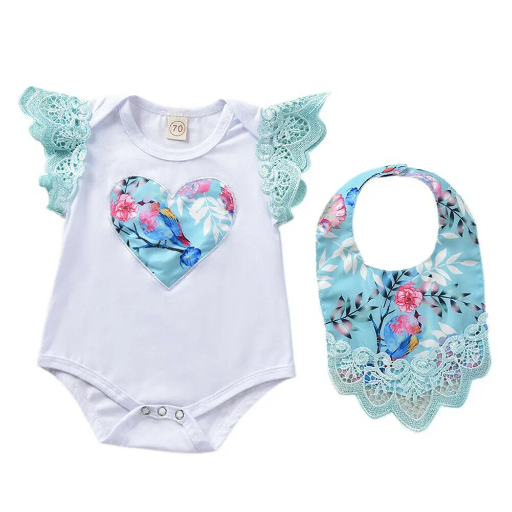 0-18M Cute Newborn Baby Girl Lace Fly Sleeve Floral Heart Bodysuit Jumpsuit Bib 2PCS Outfits Summer Clothes
0-18M Cute Newborn Baby Girl Lace Fly Sleeve Floral Heart Bodysuit Jumpsuit Bib 2PCS Outfits Summer Clothes