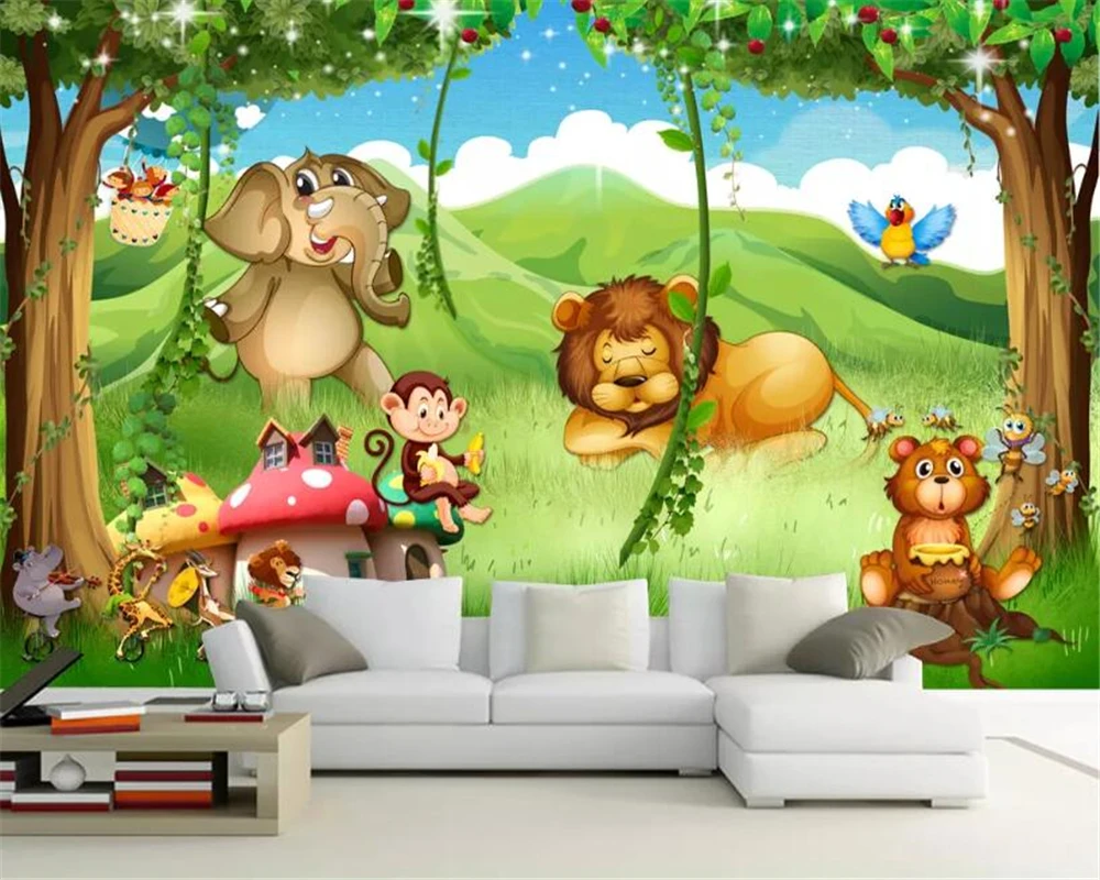 

Beibehang Custom kindergarten background mural wallpaper fantasy Giraffe lion animal forest cartoon children's room 3d wallpaper