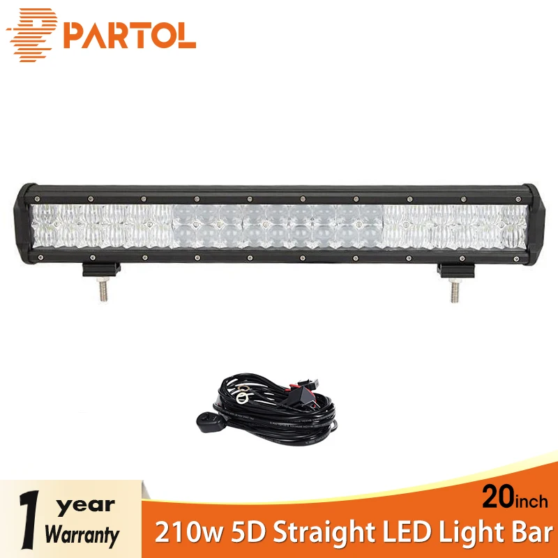 

Partol 5D Straight LED Light Bar 20" 210W Spot Flood Combo Beam Car Work Light Bars Driving Lamp 4x4 Offroad 4WD 12V ATV SUV 24V