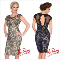Free Shipping Summer Women Black Grey Vintage Lace Cap Sleeve Mother Of The Bride Groom Knee Length Evening Dresses A2052