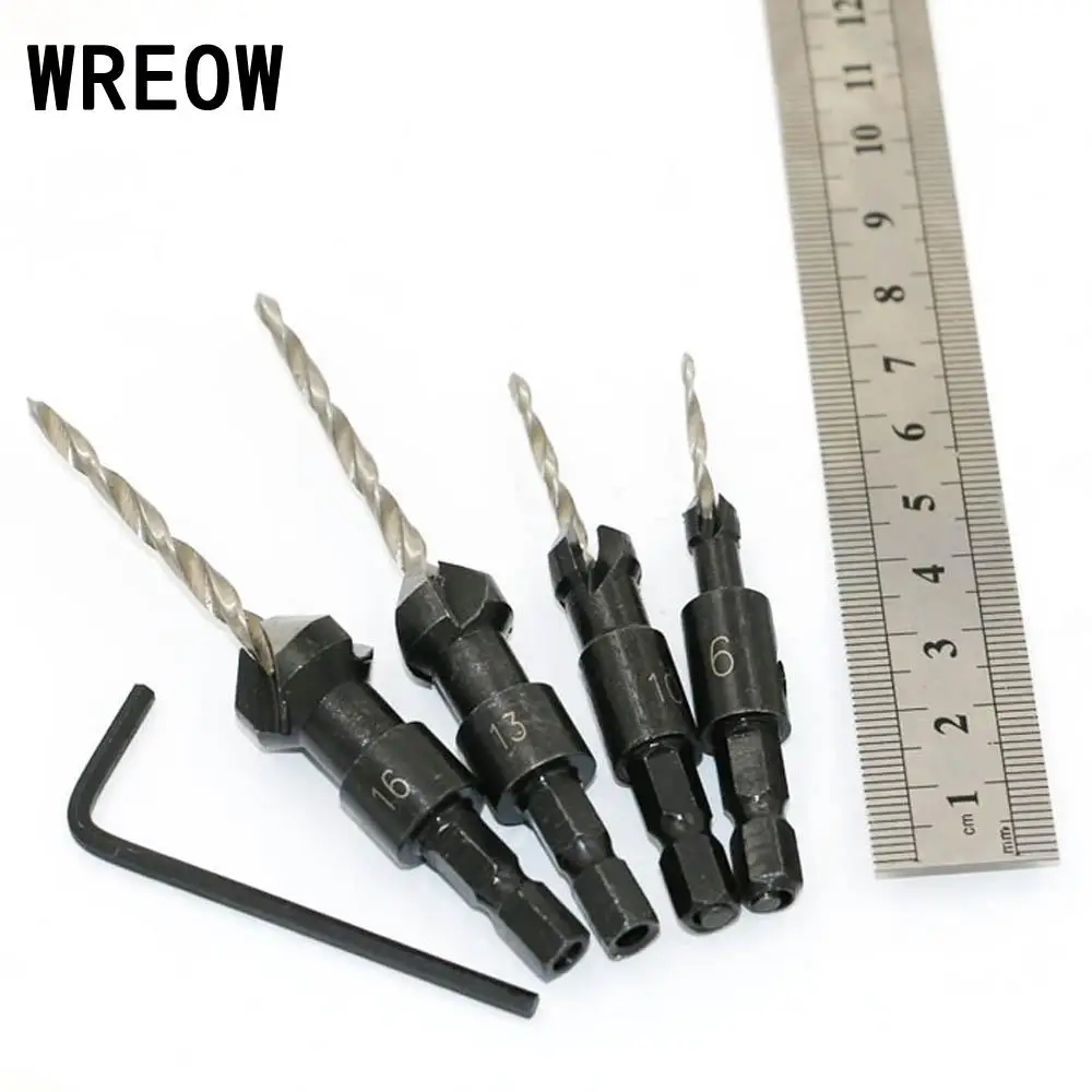 4pcs High Speed Steel Hex Shank Taper Drill Counter Sink Holes Drilled Carpenter Quick Change Countersink Bit Set Reaming Drill
4pcs High Speed Steel Hex Shank Taper Drill Counter Sink Holes Drilled Carpenter Quick Change Countersink Bit Set Reaming Drill