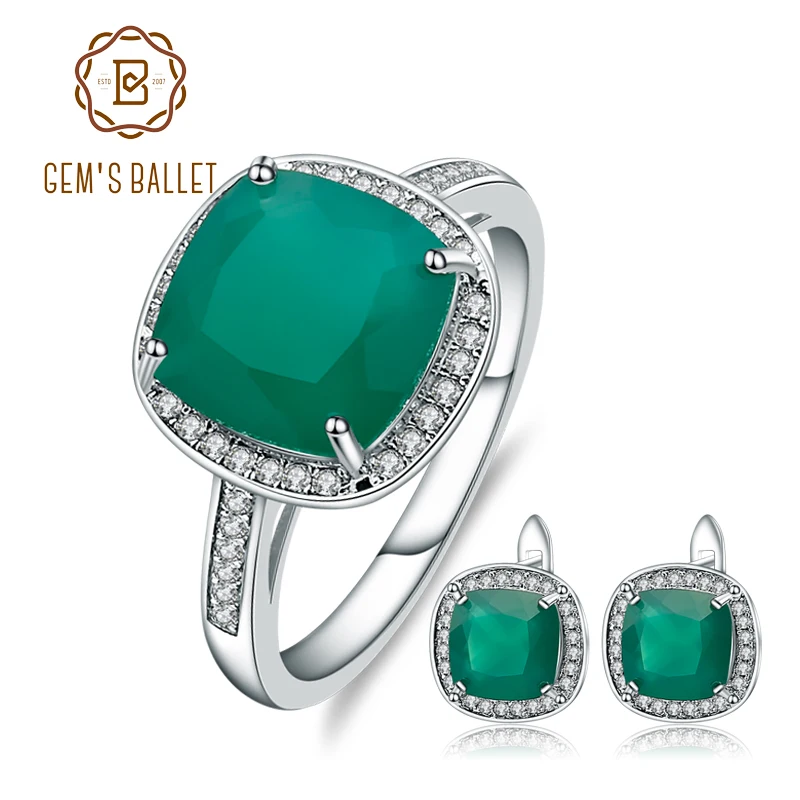 GEM'S BALLET 9.62ct Natural Green Agate Stud Earrings Ring Set 925 Sterling Silver Vintage Gemstone Fine Jewelry Set For Women
GEM'S BALLET 9.62ct Natural Green Agate Stud Earrings Ring Set 925 Sterling Silver Vintage Gemstone Fine Jewelry Set For Women