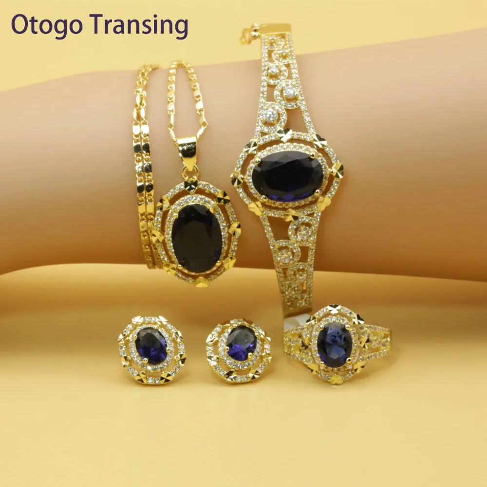 Otogo Transing 2019 Round Blue Cubic Zirconia Gold Color Jewelry Sets For Women Earring Pendant Necklace Ring Bracelet SET202
Otogo Transing 2019 Round Blue Cubic Zirconia Gold Color Jewelry Sets For Women Earring Pendant Necklace Ring Bracelet SET202