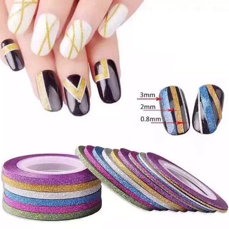 10 Rolls/Set Colorful Glitter Powder Line Striping Tape Nail Art Stickers 2MM Mix Nails Decals Decoration Accessories
10 Rolls/Set Colorful Glitter Powder Line Striping Tape Nail Art Stickers 2MM Mix Nails Decals Decoration Accessories