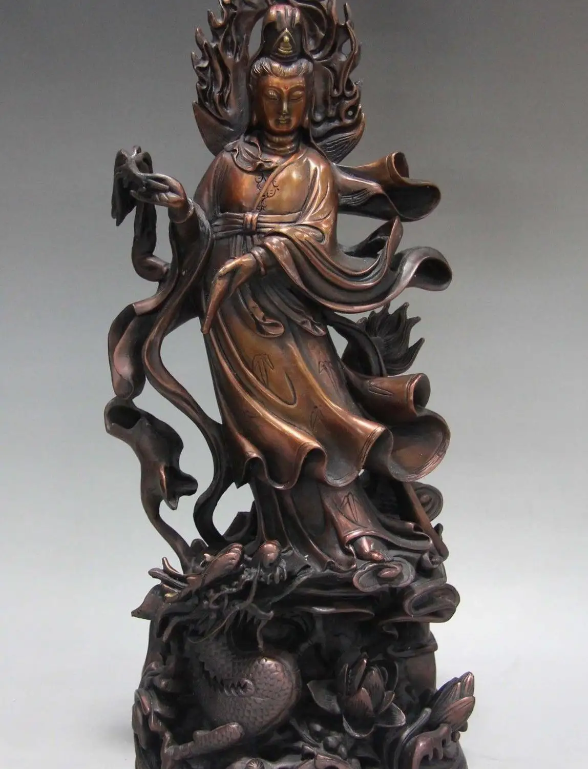 Chinese Red Copper Bronze Standing Dragon Guan Yin Kwan-yin Boddhisattva Statue
Chinese Red Copper Bronze Standing Dragon Guan Yin Kwan-yin Boddhisattva Statue